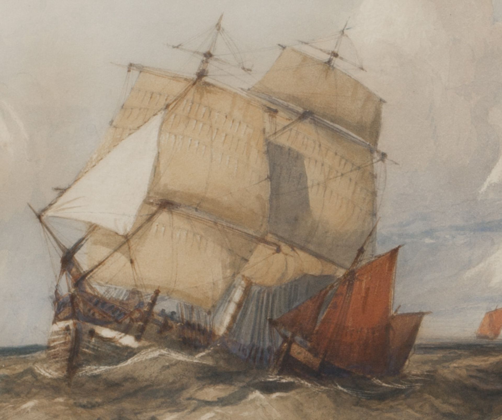 Original Charles Bentley 'ships In Rough Seas' Watercolour Early 19Th C. - FREE UK DELIVERY - Image 3 of 8
