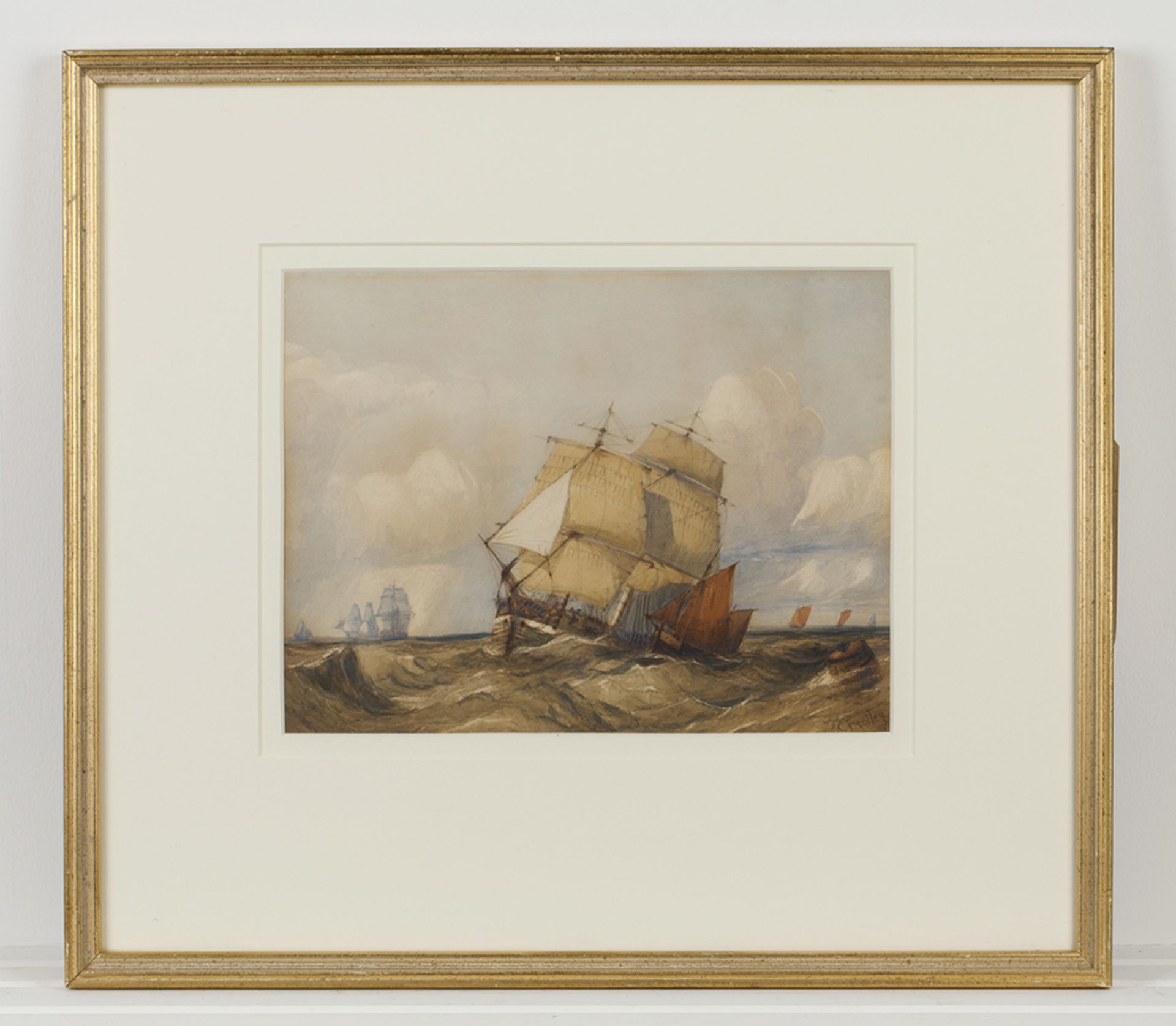 Original Charles Bentley 'ships In Rough Seas' Watercolour Early 19Th C. - FREE UK DELIVERY - Image 8 of 8