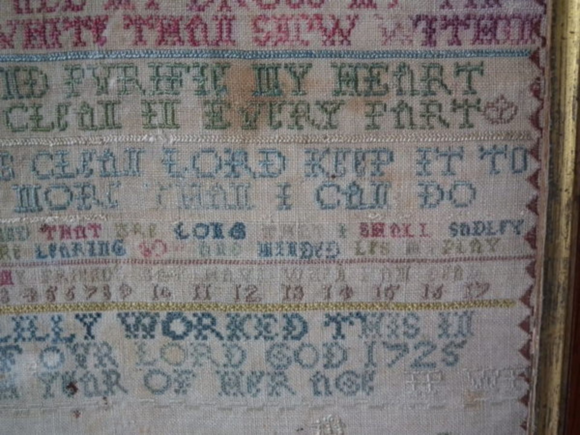 Needlework Sampler dated 1725 by Elizabeth Lilly FREE UK DELIVERY - Image 16 of 26