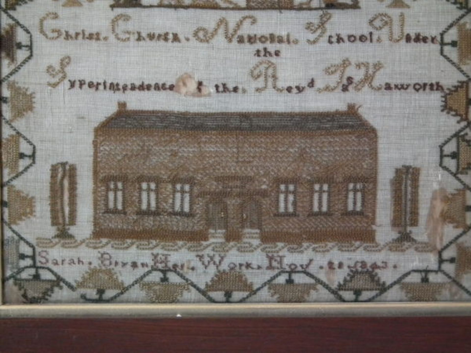 Needlework School Sampler dated 1843 by Sarah Bryan FREE UK DELIVERY - Image 9 of 38