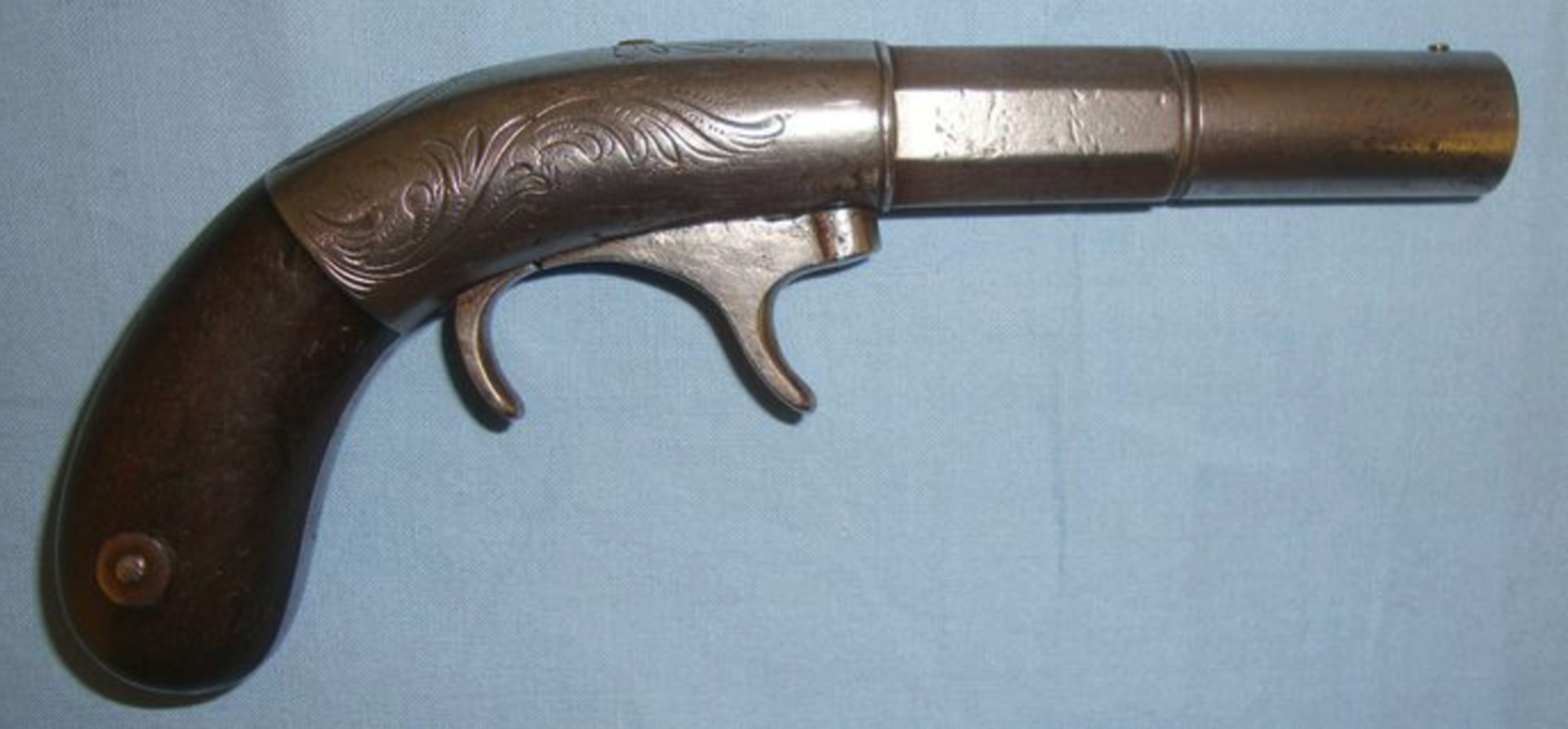 American Civil War Era Cast Steel .34" Calibre Under Hammer Percussion Pistol With Cannon Barrel - Image 2 of 3