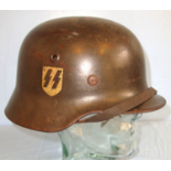 SUPERB, RARE, ORIGINAL, WW2 Nazi German Waffen SS Single Decal M40 Infantry Combat Helmet By ‘ET’