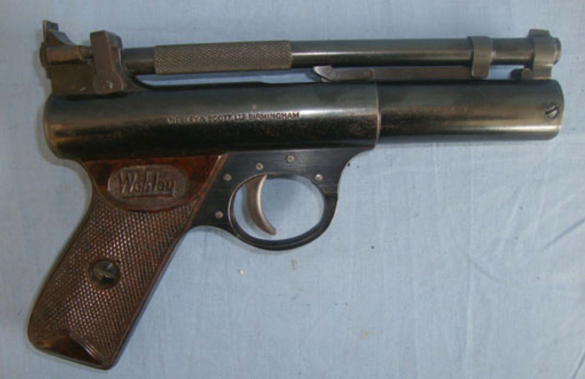 Early 1970's Webley Premier 'E' Series .22 Calibre Air Pistol With Brown Grips