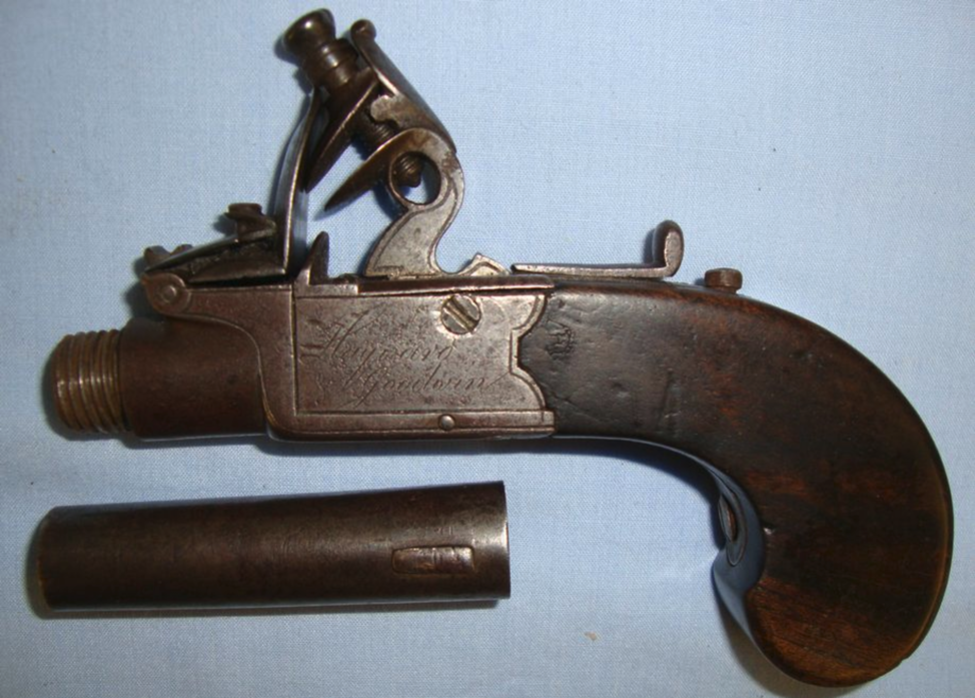 C1820 English, Steel Framed .38” Bore Flintlock Pocket Pistol With Screw Off Barrel - Image 2 of 3