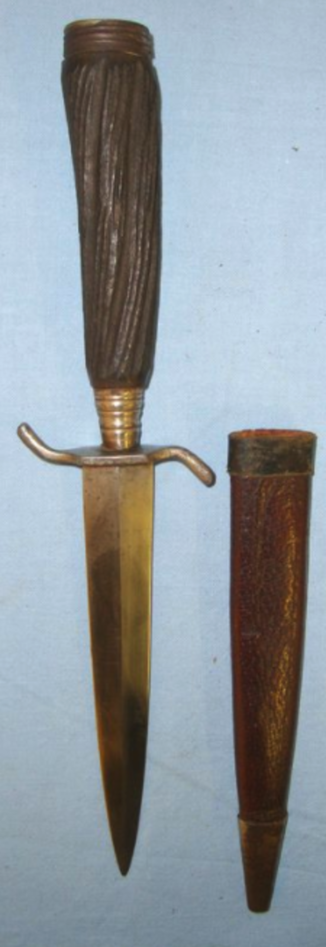 WW1 German Trench/Fighting Knife With Carved Wood Simulated Stag-Horn Hilt & Scabbard - Image 2 of 3