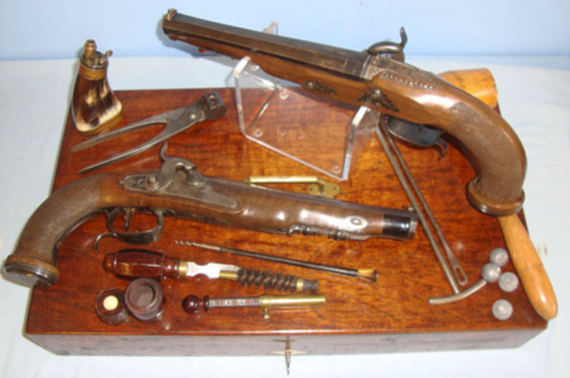 Cased, C1840- 850 Pair Of French Gentleman’s Percussion .650” Carbine Calibre Duelling Pistols - Image 2 of 3