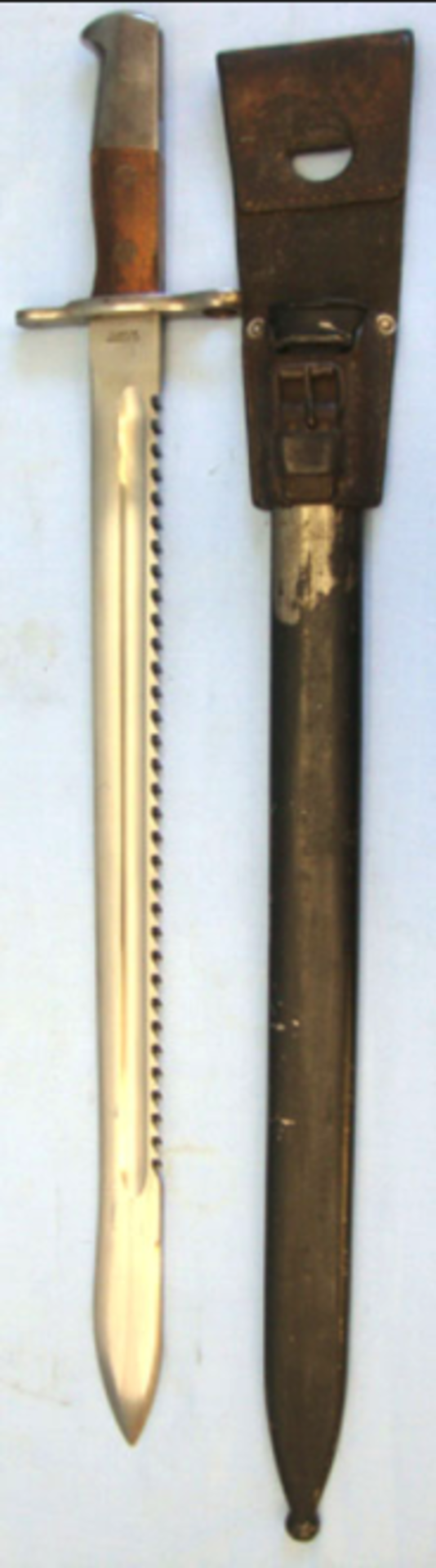 Swiss M1914 Schmidt Rubin Sawbacked 'Butcher' Bayonet By Elsener Schwyz, Scabbard and Leather Frog - Image 2 of 3