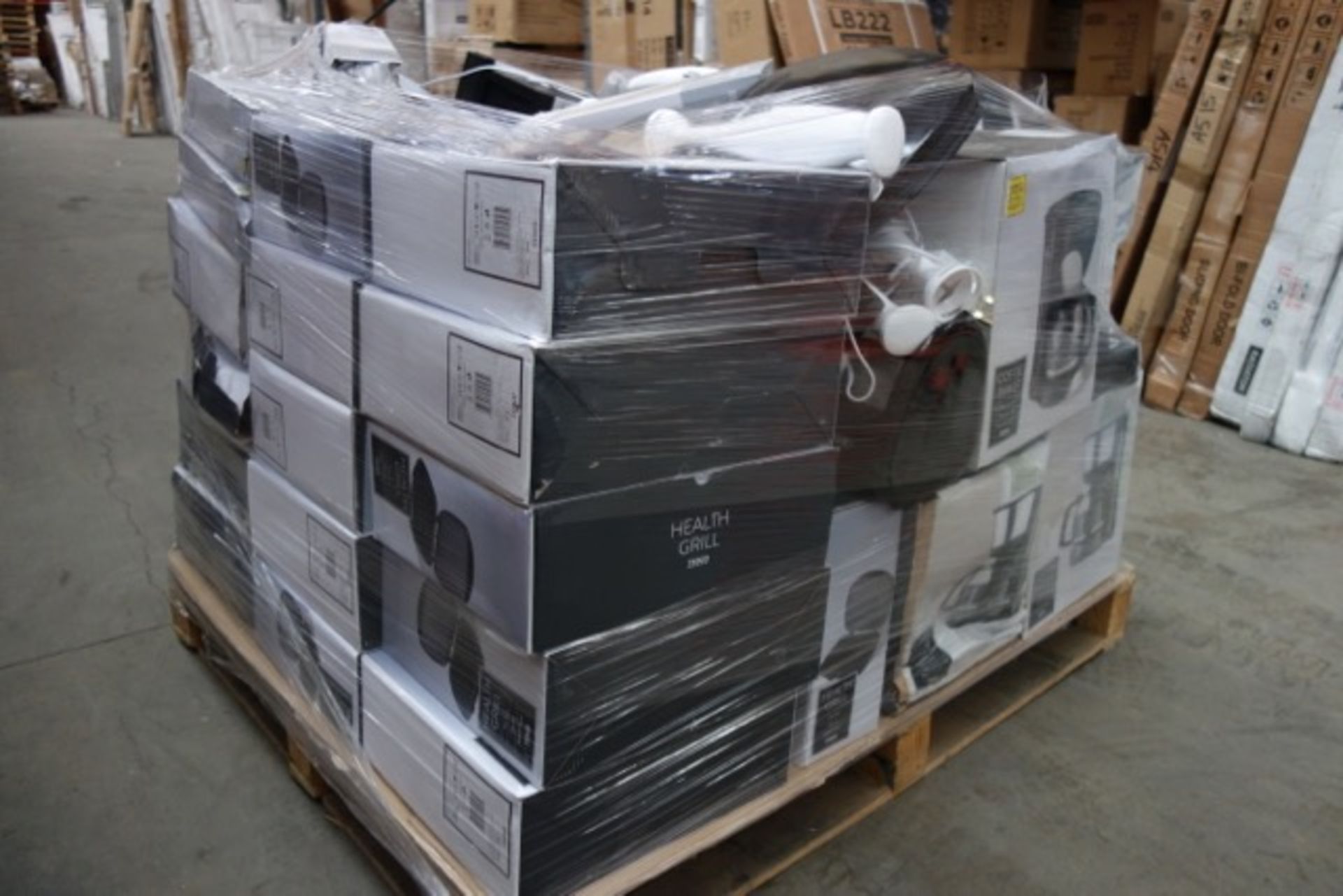 (NR12) PALLET TO CONTAIN APPROX. 50 x ITEMS OF TESCO STOCK TO INCLUDE: COFFEE MAKERS, HEALTH GRILLS,