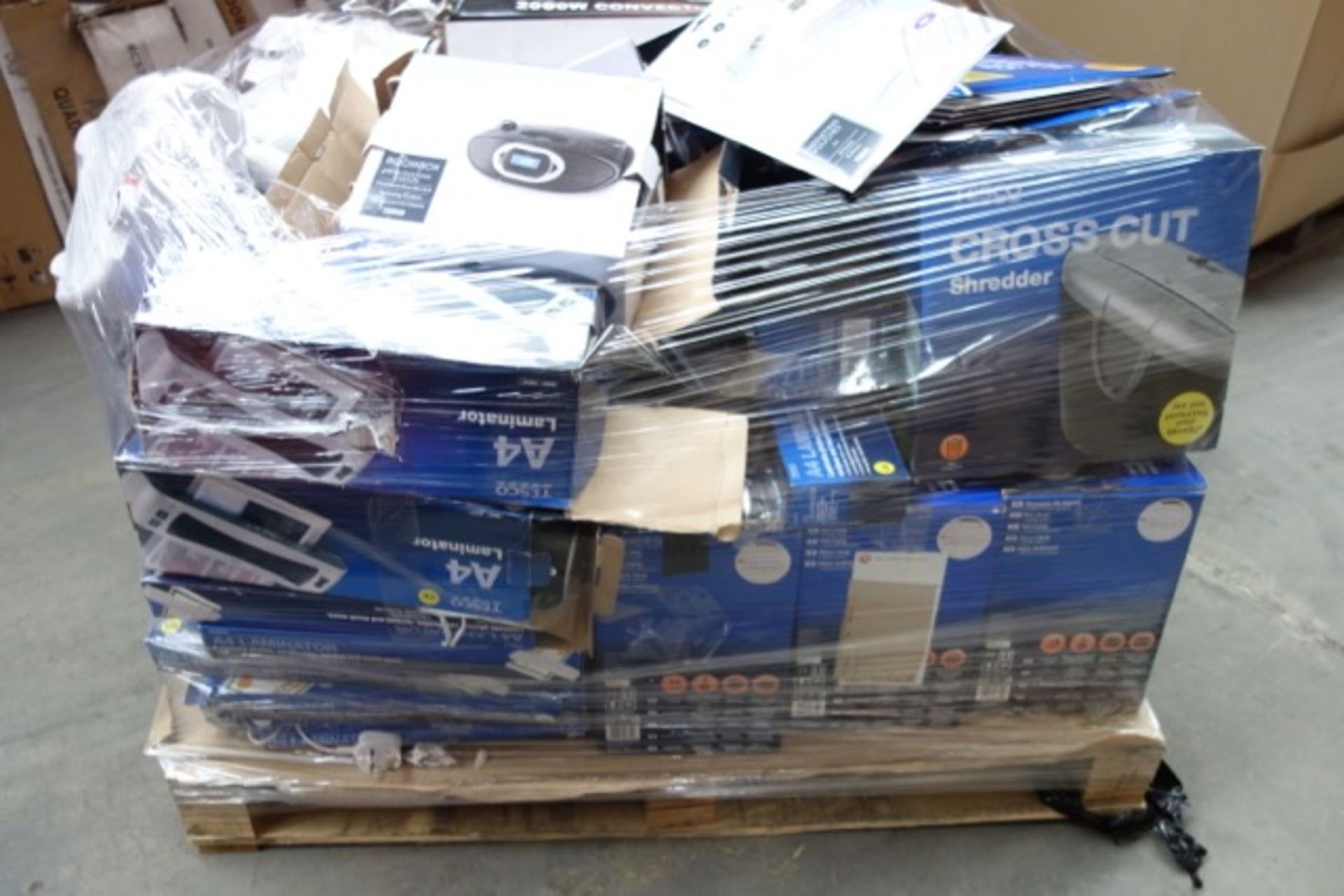 (NR16) PALLET TO CONTAIN APPROX. 60 x ITEMS OF TESCO STOCK TO INCLUDE: SEWING MACHINE, A4 LAMINATOR,