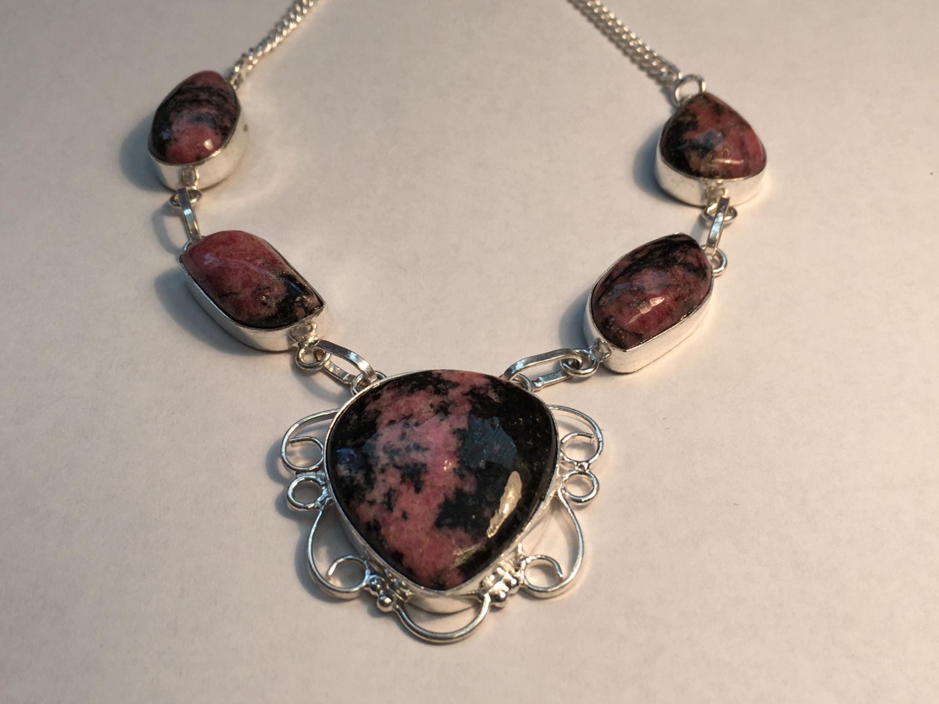 Lovely Jasper Necklace .925 Silver 17"