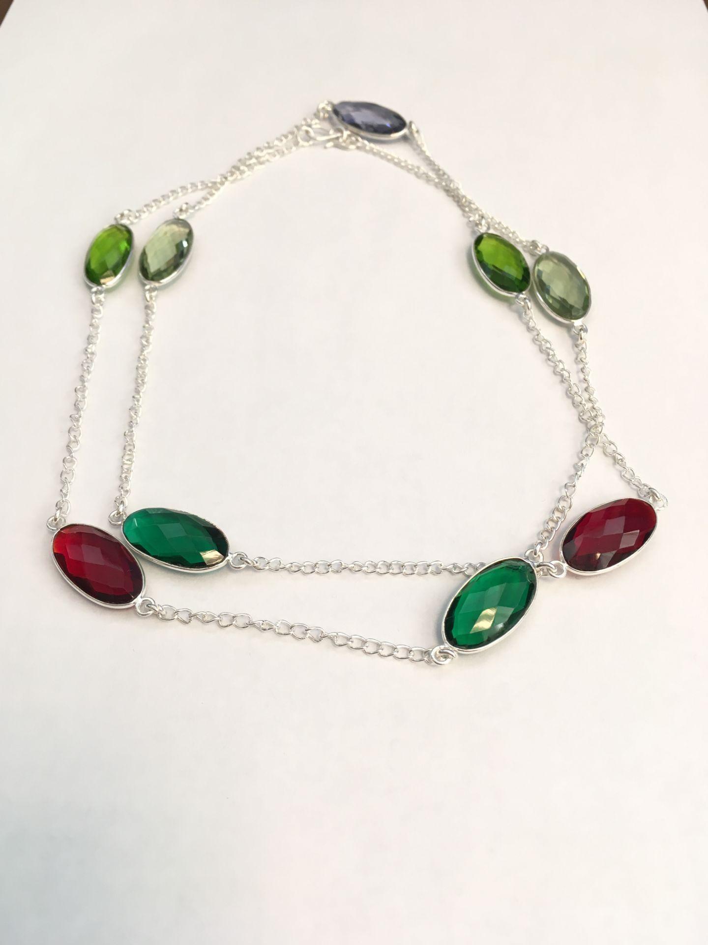 GARNET, DIOPSIDE & PERIDOT TOPAZ 925 STERLING SILVER NECKLACE 17-18 - Image 2 of 2