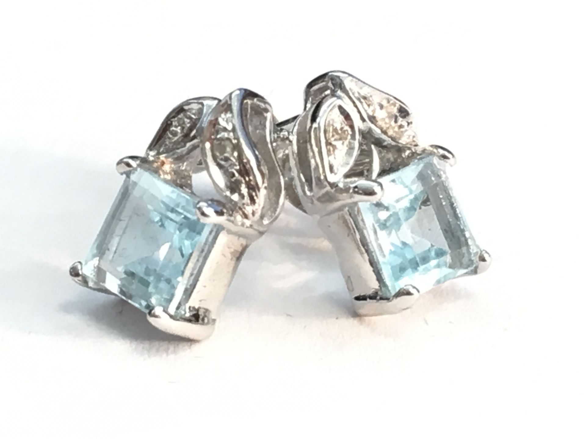 Pair WM (925) Blue Topaz & Diamond Earrings - Image 3 of 3