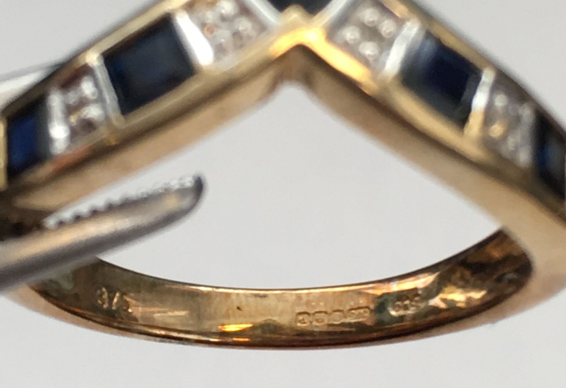 Ladies Gold Ring Set with Five sapphires and diamonds in a wishbone style - Image 2 of 3