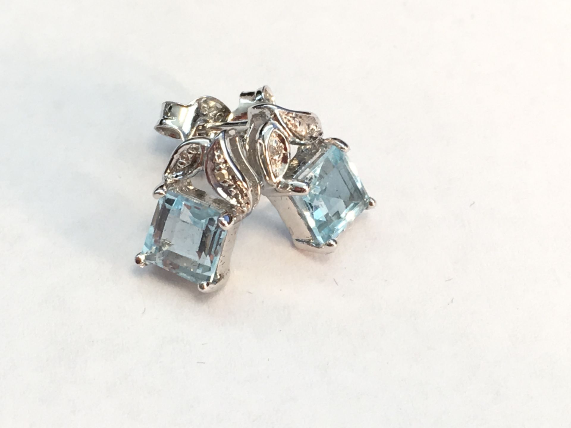 Pair WM (925) Blue Topaz & Diamond Earrings - Image 2 of 3