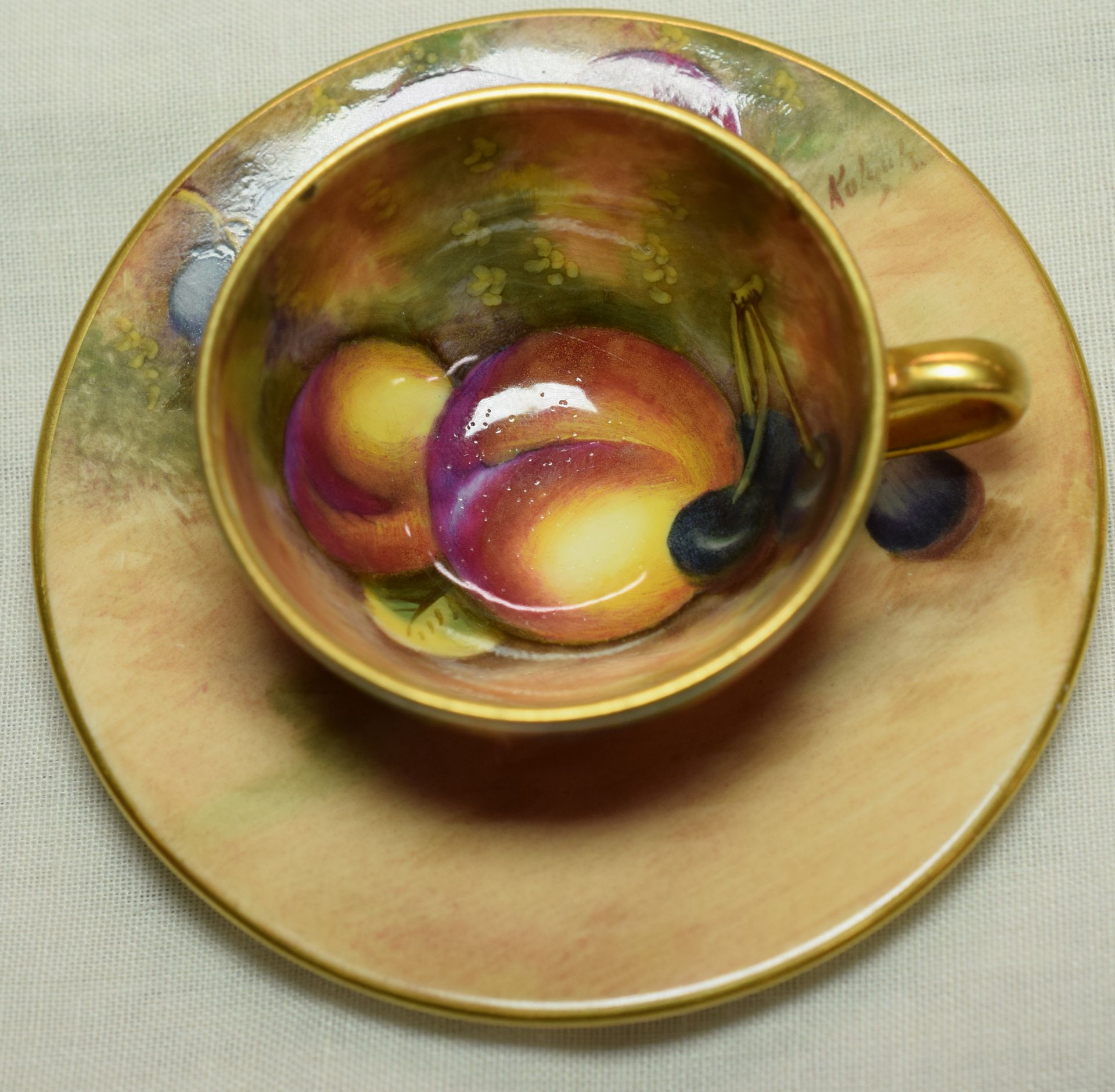 Royal Worcester Hand |Painted Tea Cup And Saucer Kitty Blake - Image 2 of 8