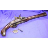 Flintlock Pistol c1800s With Silver Inlay To Barrel