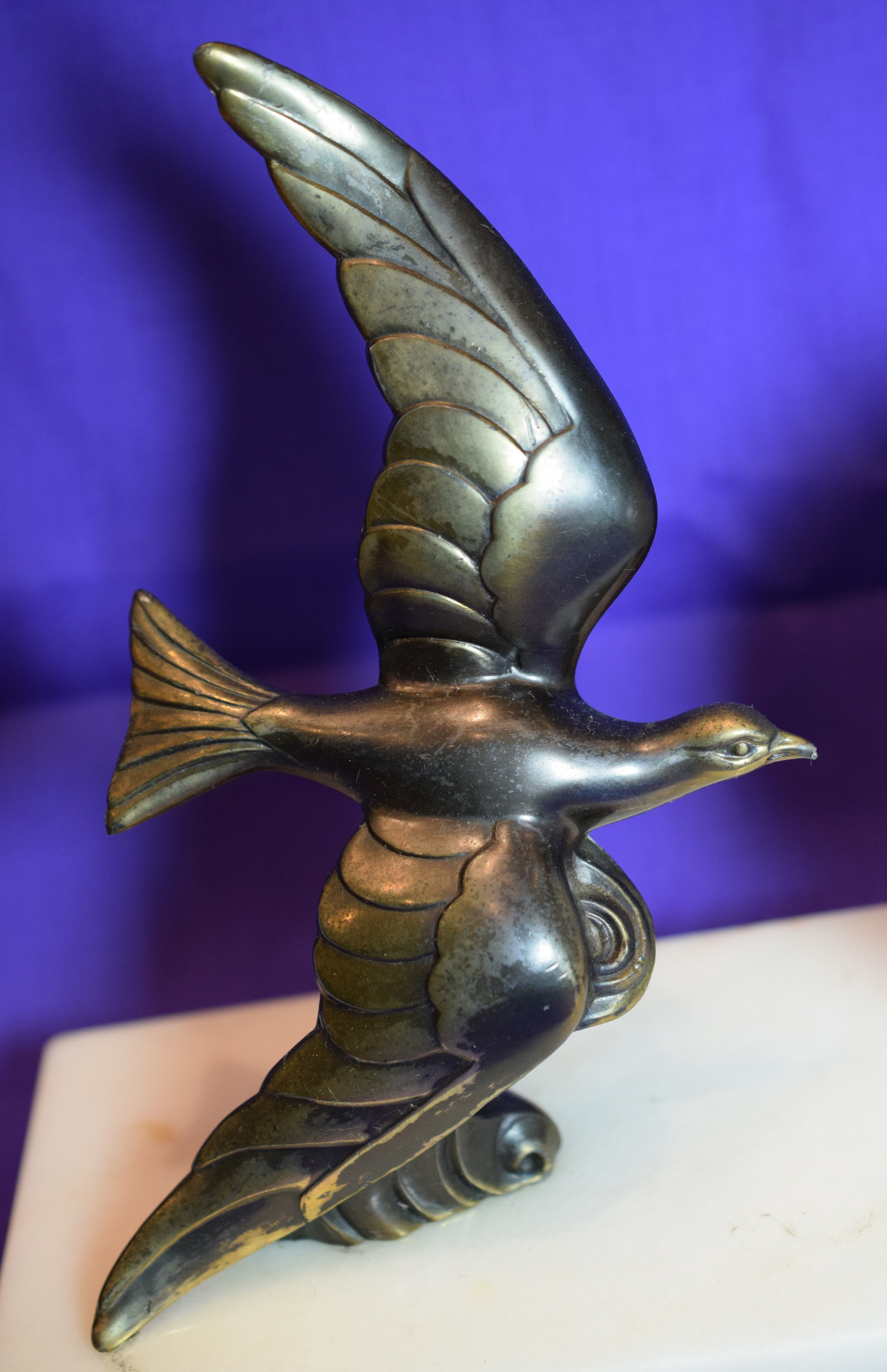 Art Deco Lamp With Flying Dove Sculpture And Marble Base - Image 2 of 5