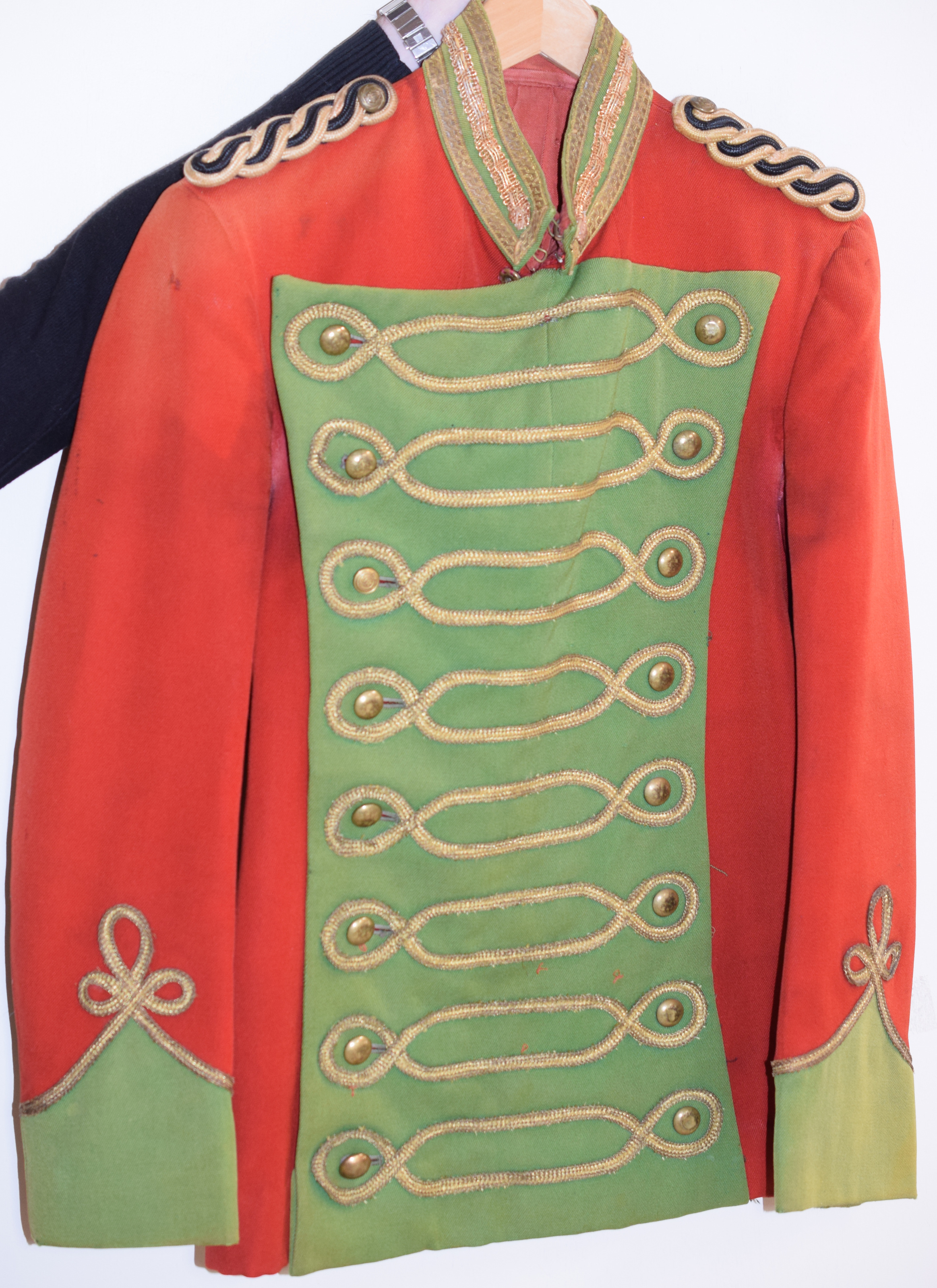 Antique Military Jacket In Red With Green Panelling c1840/60s