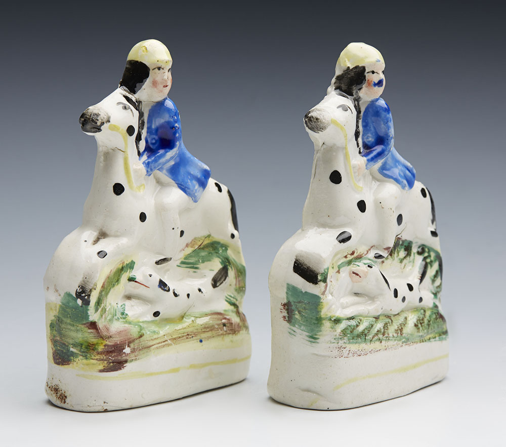 ANTIQUE PAIR STAFFORDSHIRE HUNTER AND DOG FIGURES 19TH C. - Image 4 of 8