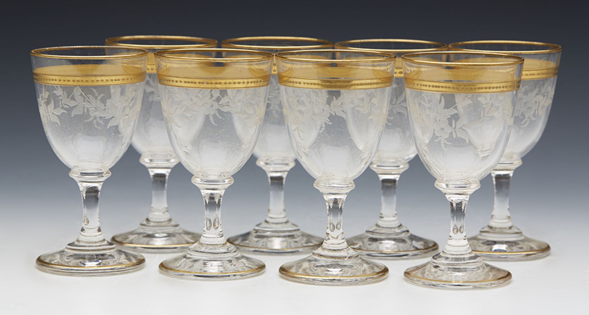 ANTIQUE ENGRAVED & GILDED LIQUEUR SET WITH GLASSES 19TH C. - Image 4 of 11