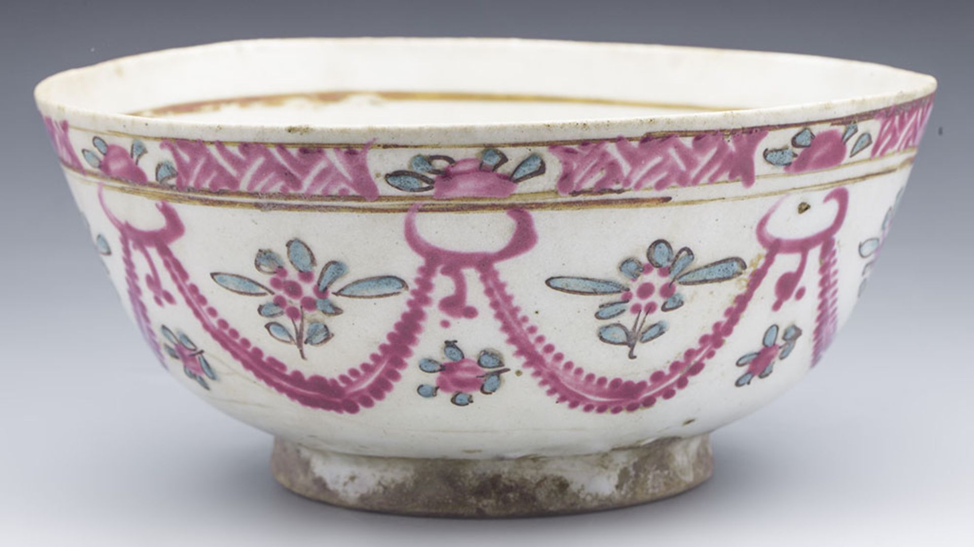 ANTIQUE MIDDLE EASTERN BOWL WITH FLORAL GARLANDS 17/18TH C. - Image 4 of 12