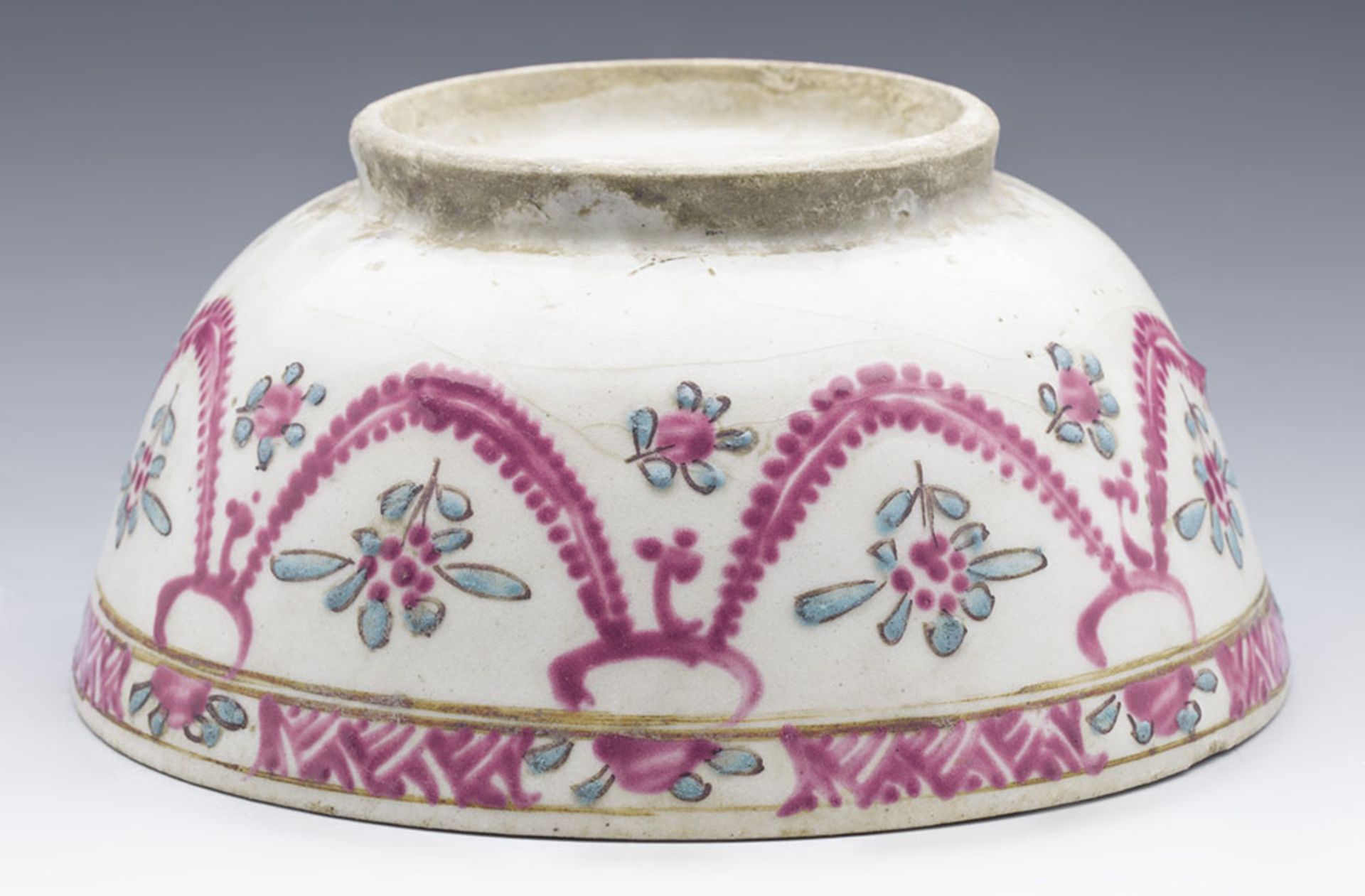 ANTIQUE MIDDLE EASTERN BOWL WITH FLORAL GARLANDS 17/18TH C. - Image 8 of 12