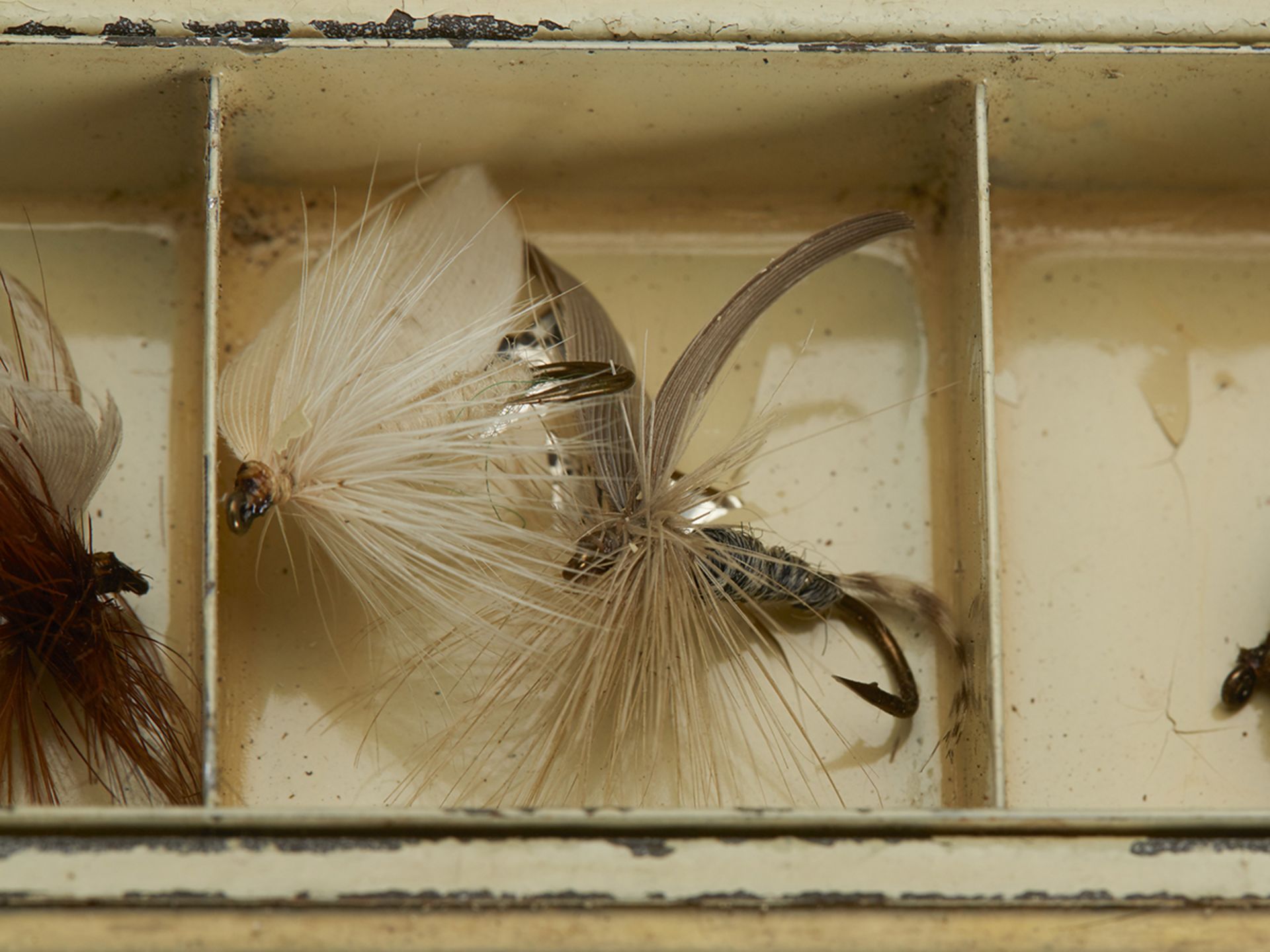 VINTAGE FOLDING METAL FLY FISHING BOX WITH 64 FLIES 20TH C. - Image 7 of 9