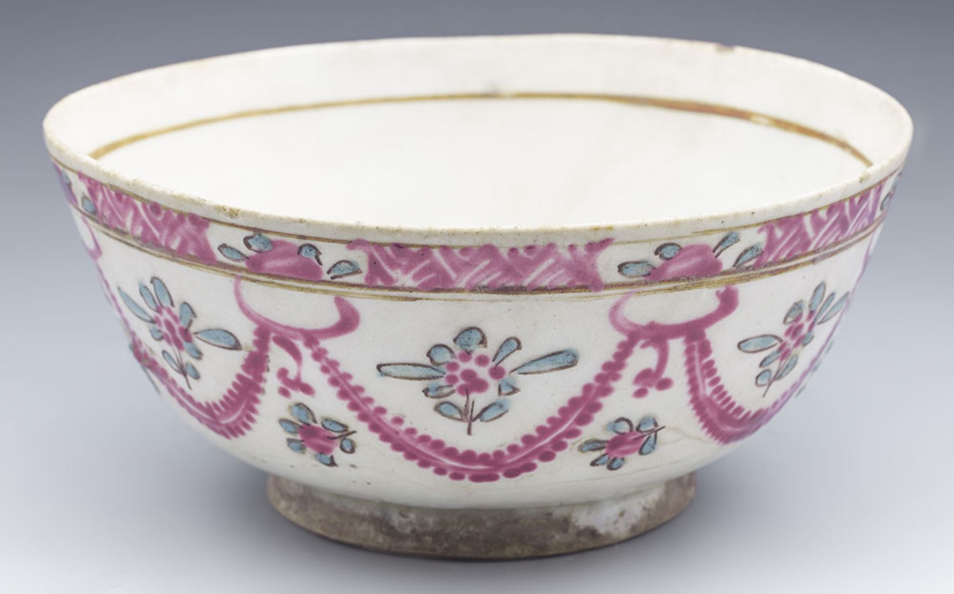 ANTIQUE MIDDLE EASTERN BOWL WITH FLORAL GARLANDS 17/18TH C. - Image 6 of 12