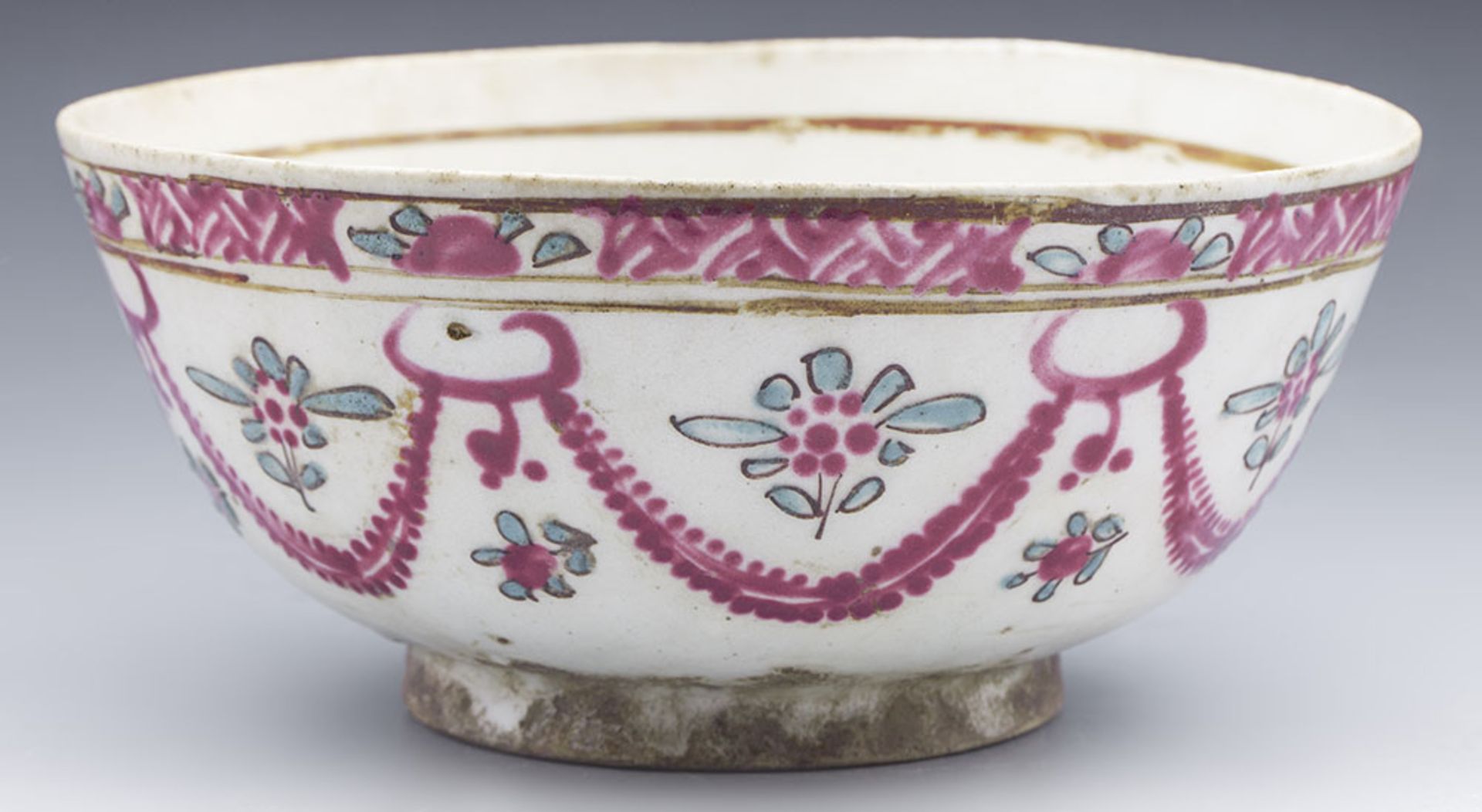 ANTIQUE MIDDLE EASTERN BOWL WITH FLORAL GARLANDS 17/18TH C. - Image 11 of 12