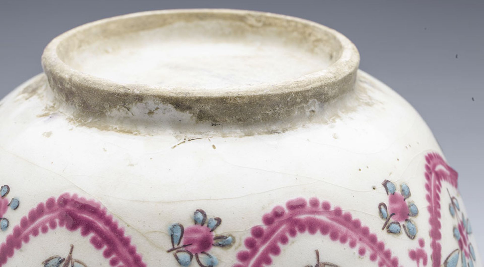 ANTIQUE MIDDLE EASTERN BOWL WITH FLORAL GARLANDS 17/18TH C. - Image 10 of 12