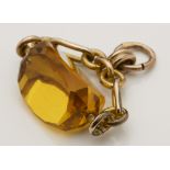 QUALITY ANTIQUE ROTATING CUT CITRINE MOUNTED GOLD METAL FOB c.1911