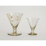 TWO CONTINENTAL ENGRAVED ETCHED WINE GLASSES 20TH C.