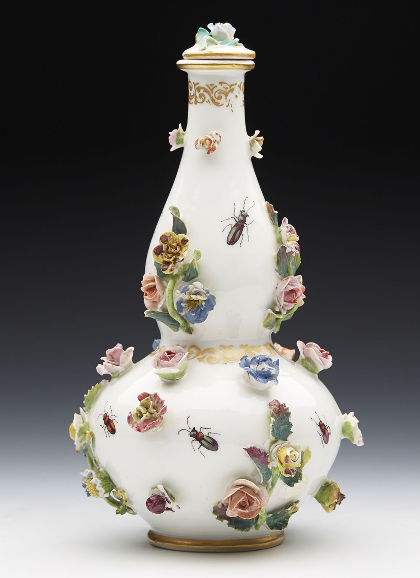 ANTIQUE DRESDEN FLORAL ENCRUSTED SCENT BOTTLE 19TH C. - Image 3 of 8