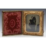 ANTIQUE CASED AMBROTYPE OF A YOUNG GIRL STANDING ON A CHAIR C.1865