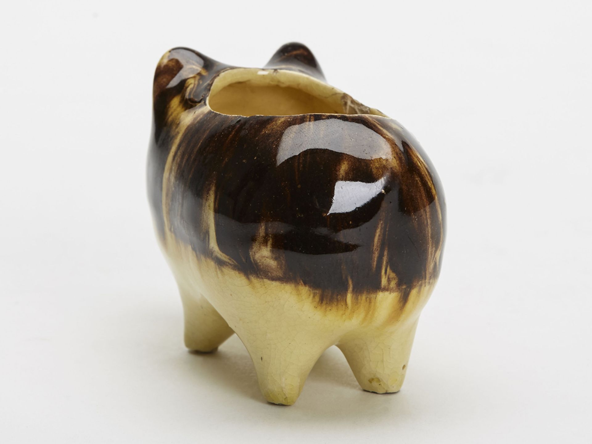 RARE ANTIQUE AGATEWARE POTTERY PIG SALT 19TH C. - Image 2 of 7