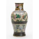 LARGE ANTIQUE CHINESE CRAQUEL FAMILLE ROSE VASE 19TH C.