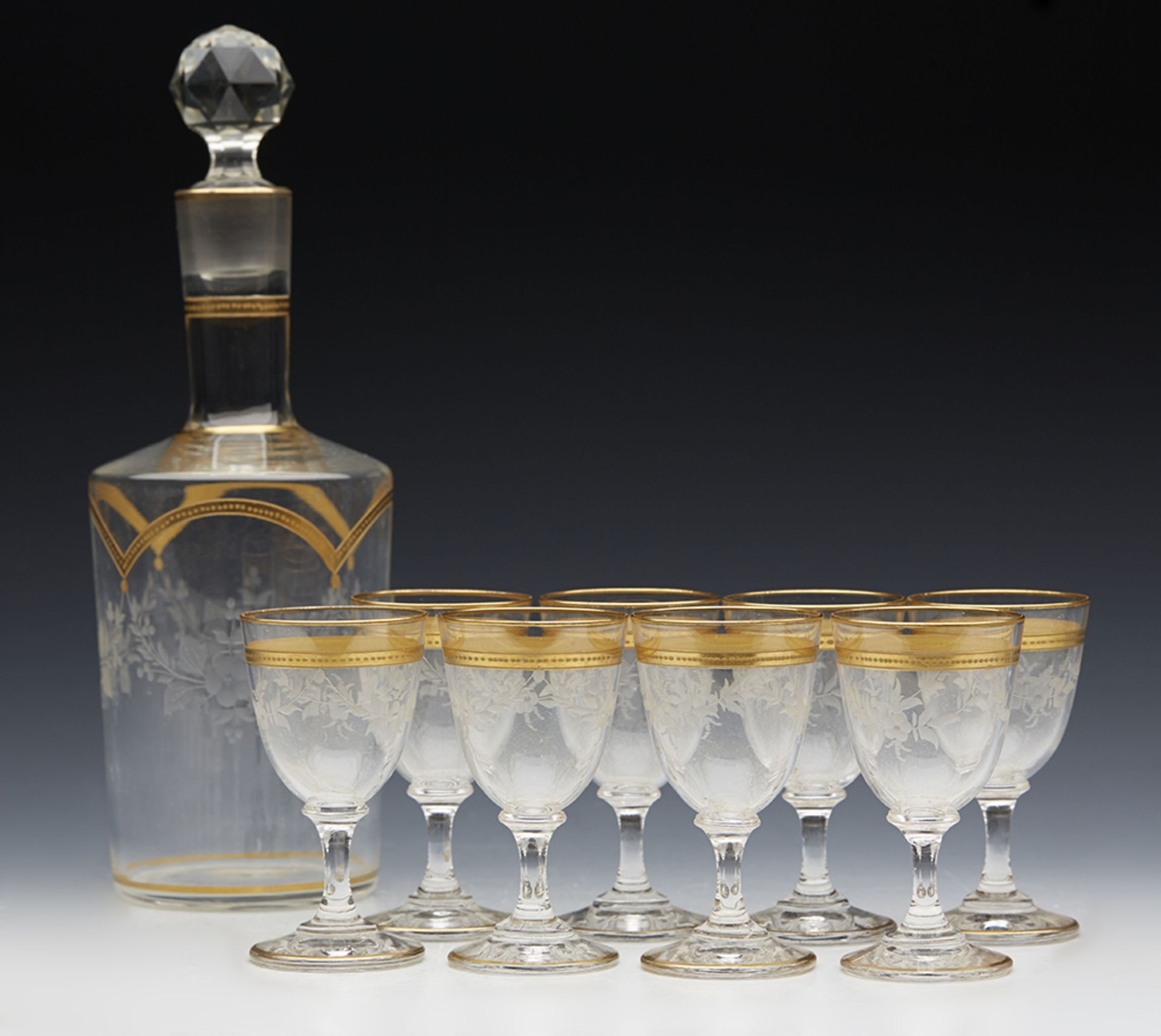 ANTIQUE ENGRAVED & GILDED LIQUEUR SET WITH GLASSES 19TH C. - Image 10 of 11