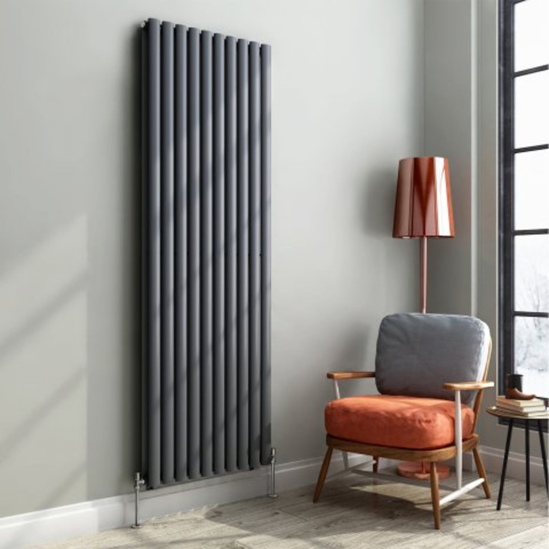 (AA5) 1800x600m Anthracite Double Panel Oval Tube Vertical Radiator - Ember Premium. RRP £599.99. - Image 3 of 4