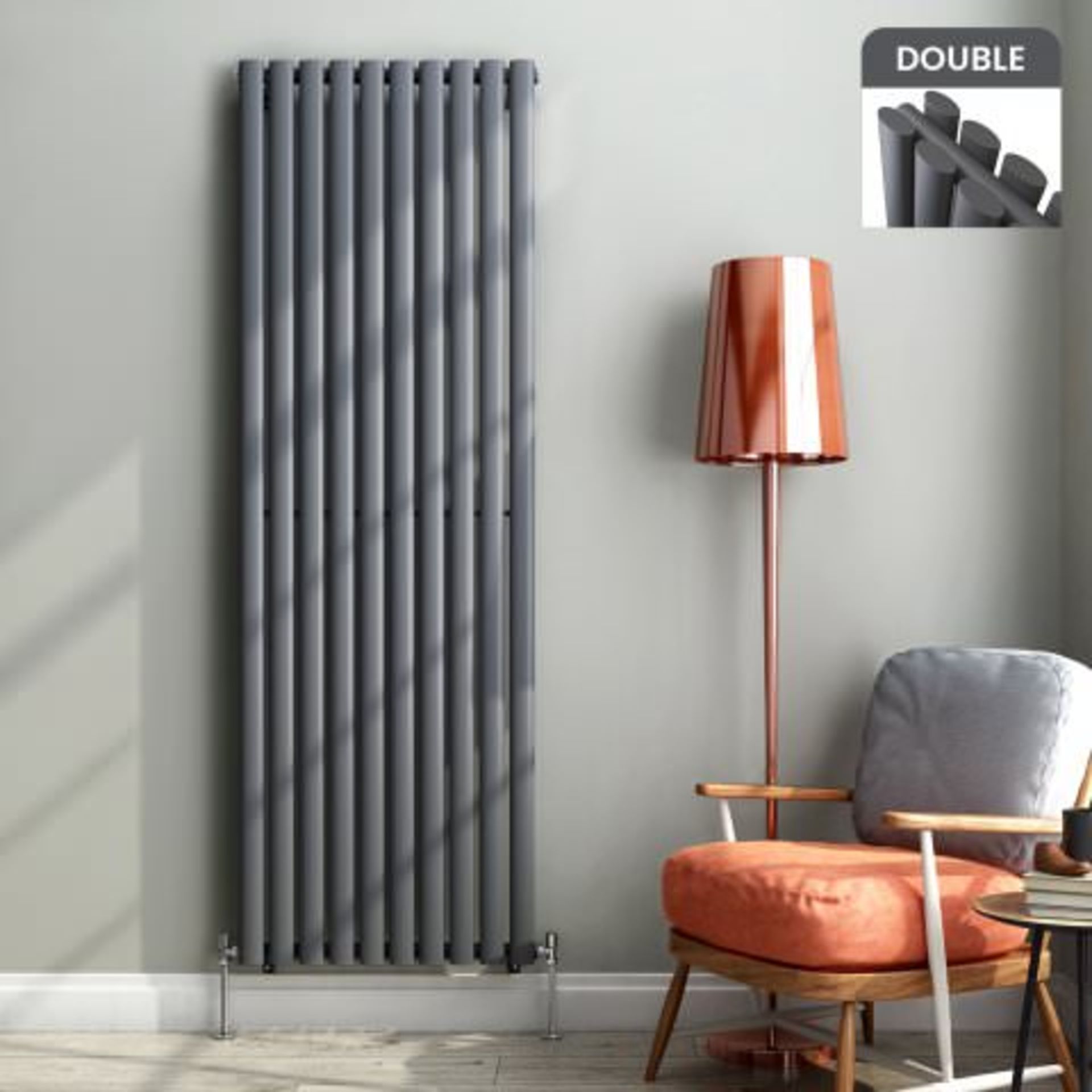 (AA5) 1800x600m Anthracite Double Panel Oval Tube Vertical Radiator - Ember Premium. RRP £599.99.
