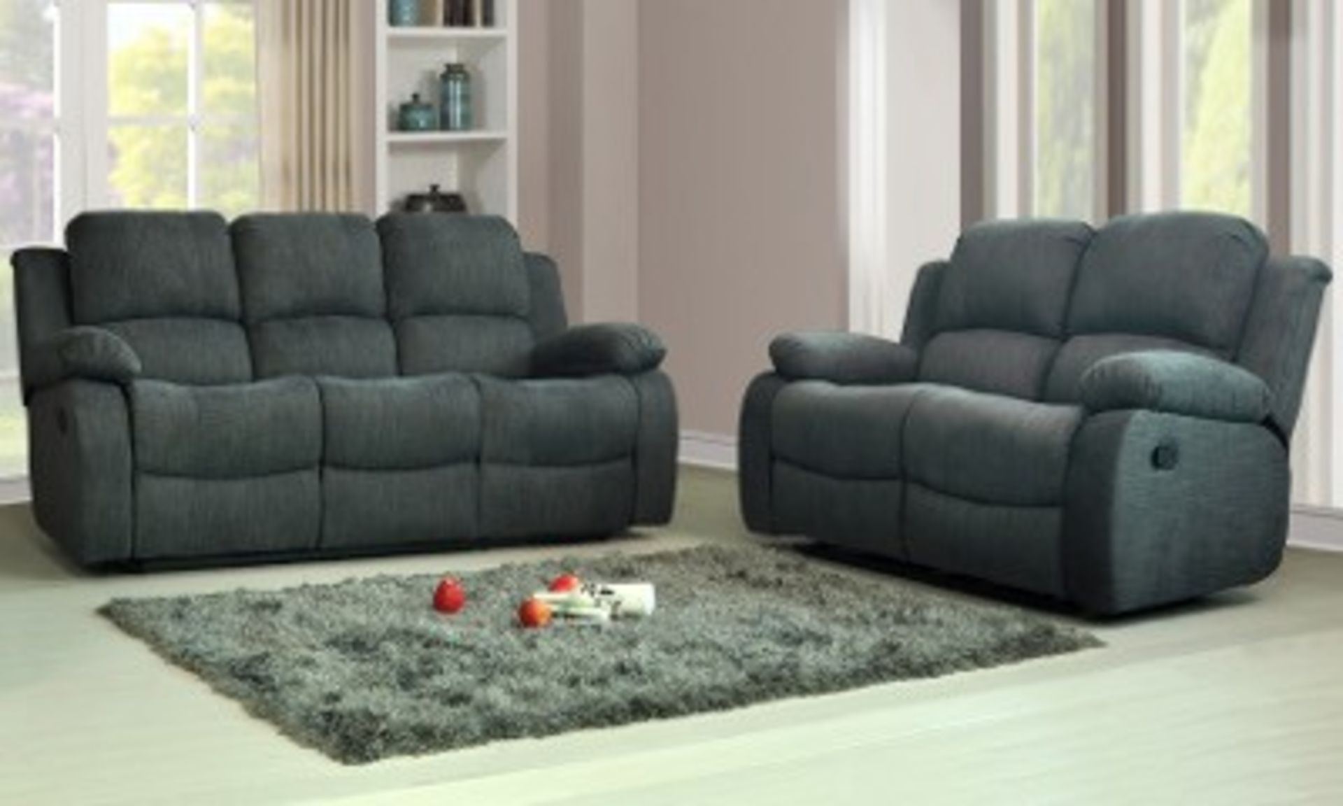 Supreme Valance dark grey fabric 3 seater electric reclining sofa