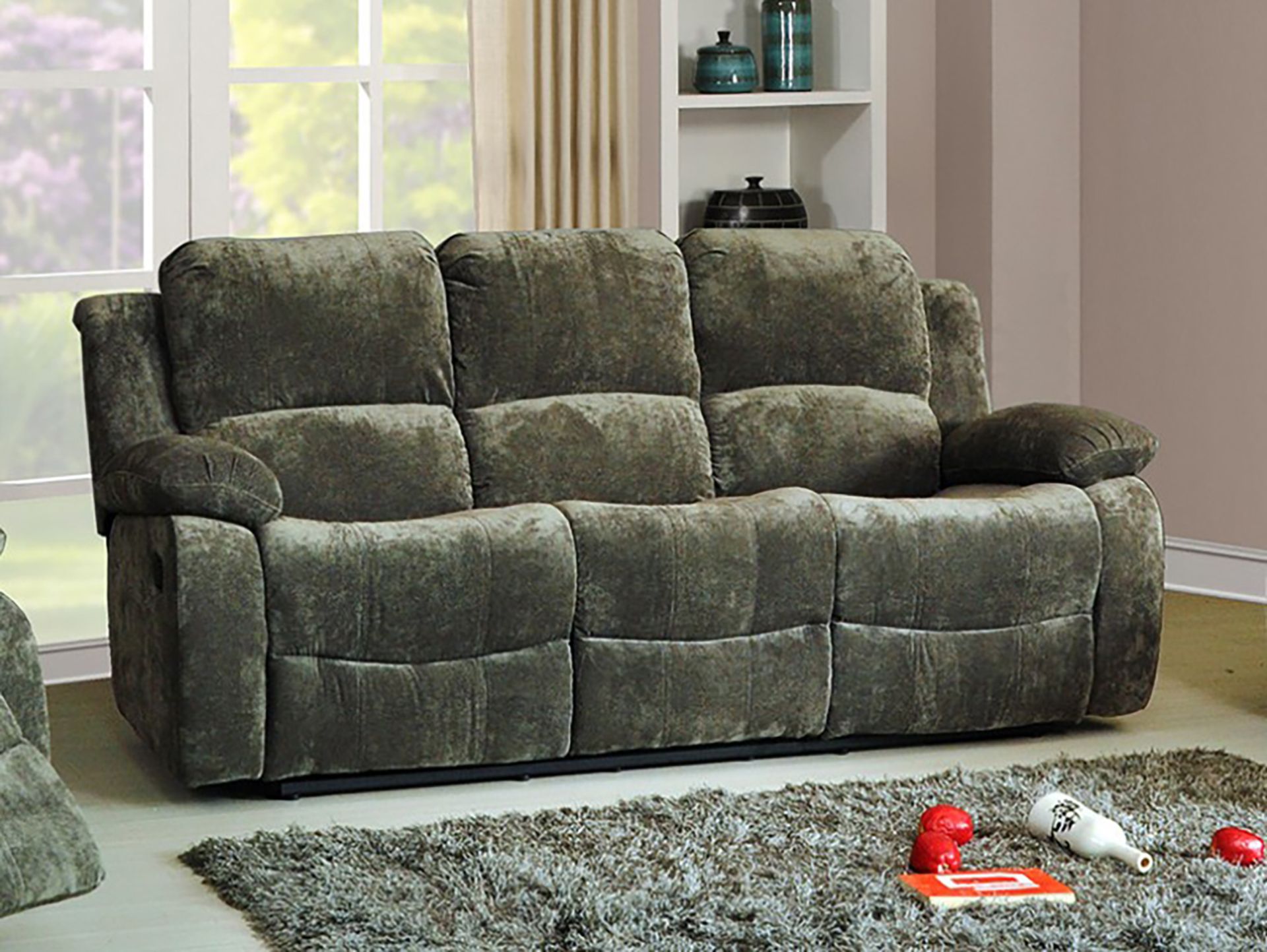 Supreme Valance charcoal grey fabric 3 seater reclining sofa