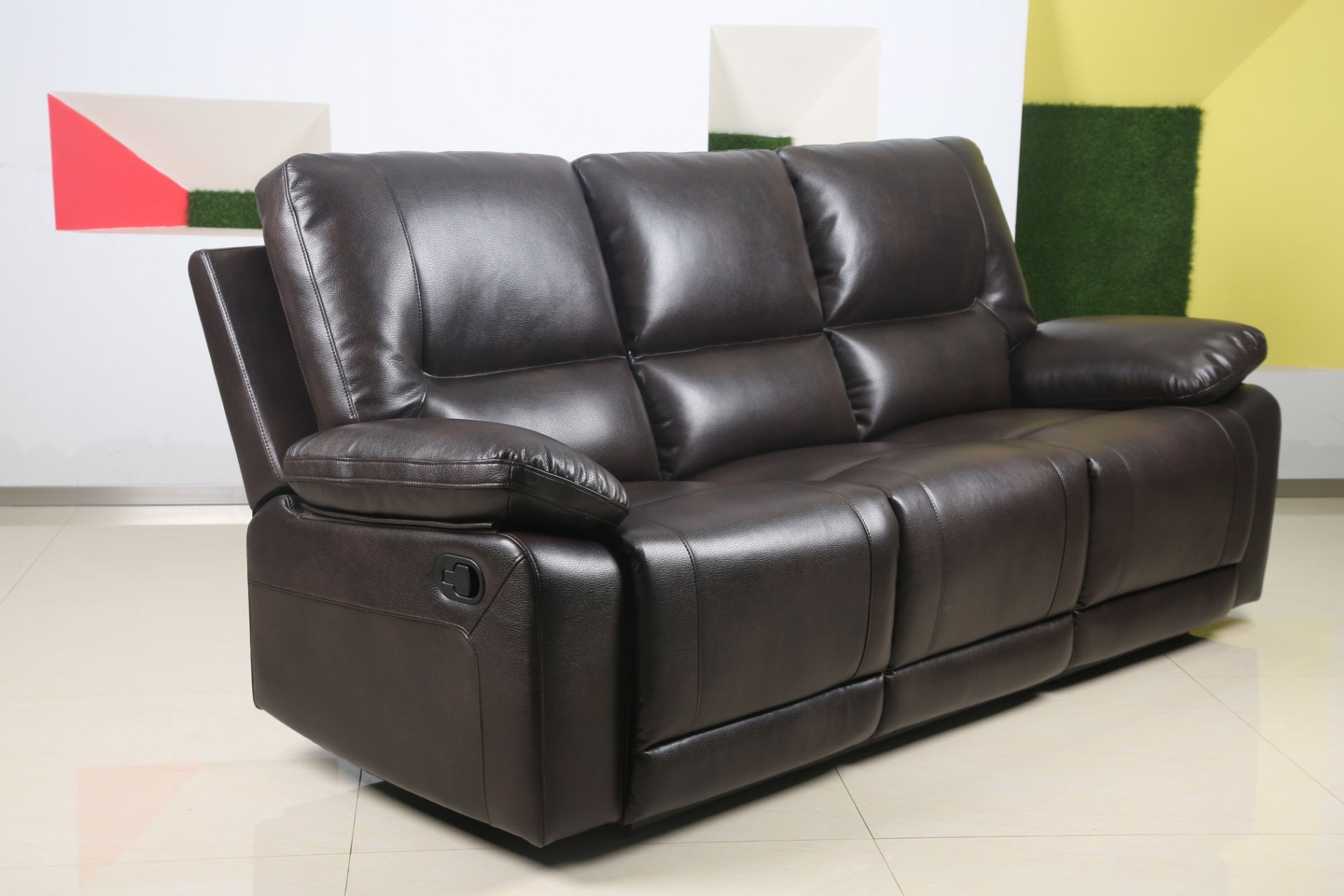 Leanne 3 seater leather reclining sofa in expresso brown