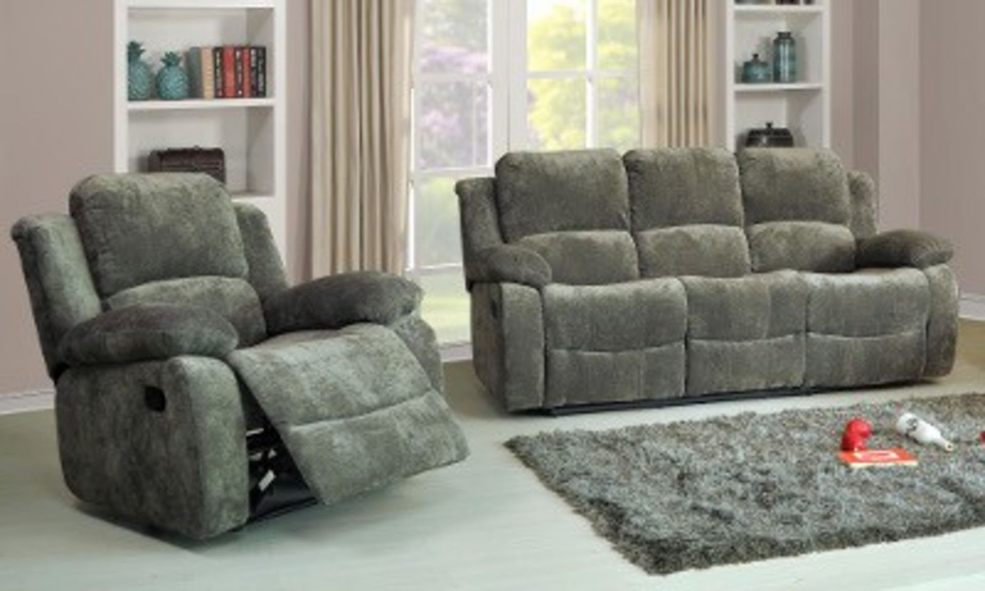 Supreme Valance dark grey fabric 3 seater electric reclining sofa