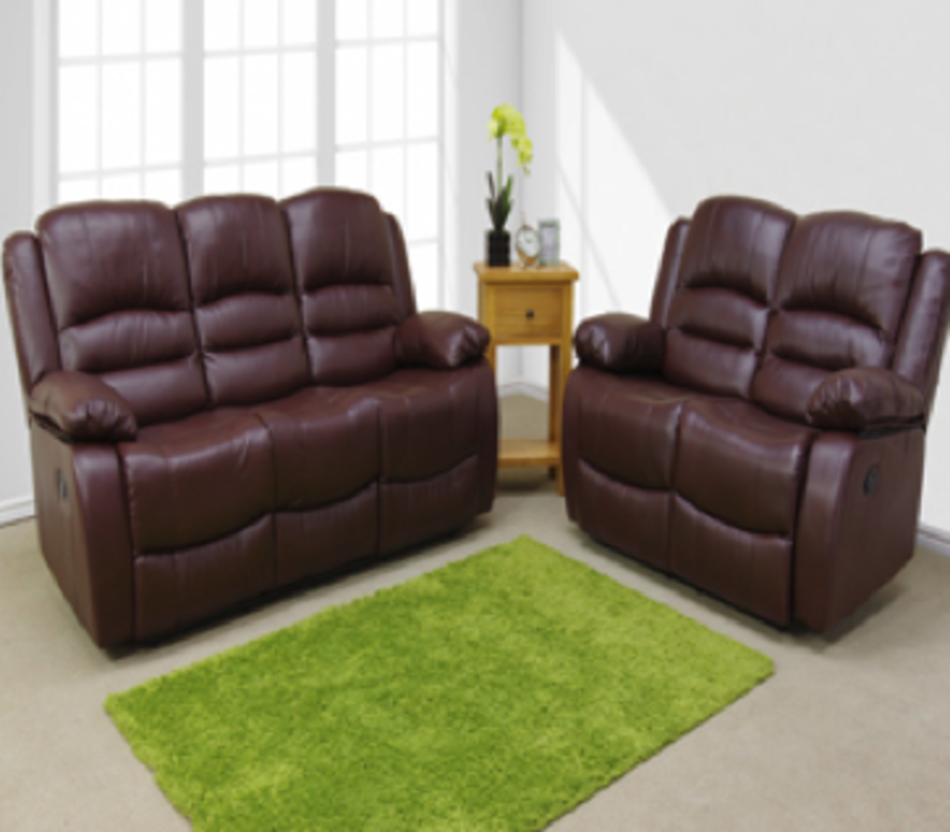 Nice deluxe 3 seater plus 3 seater leather reclining sofas in nut brown