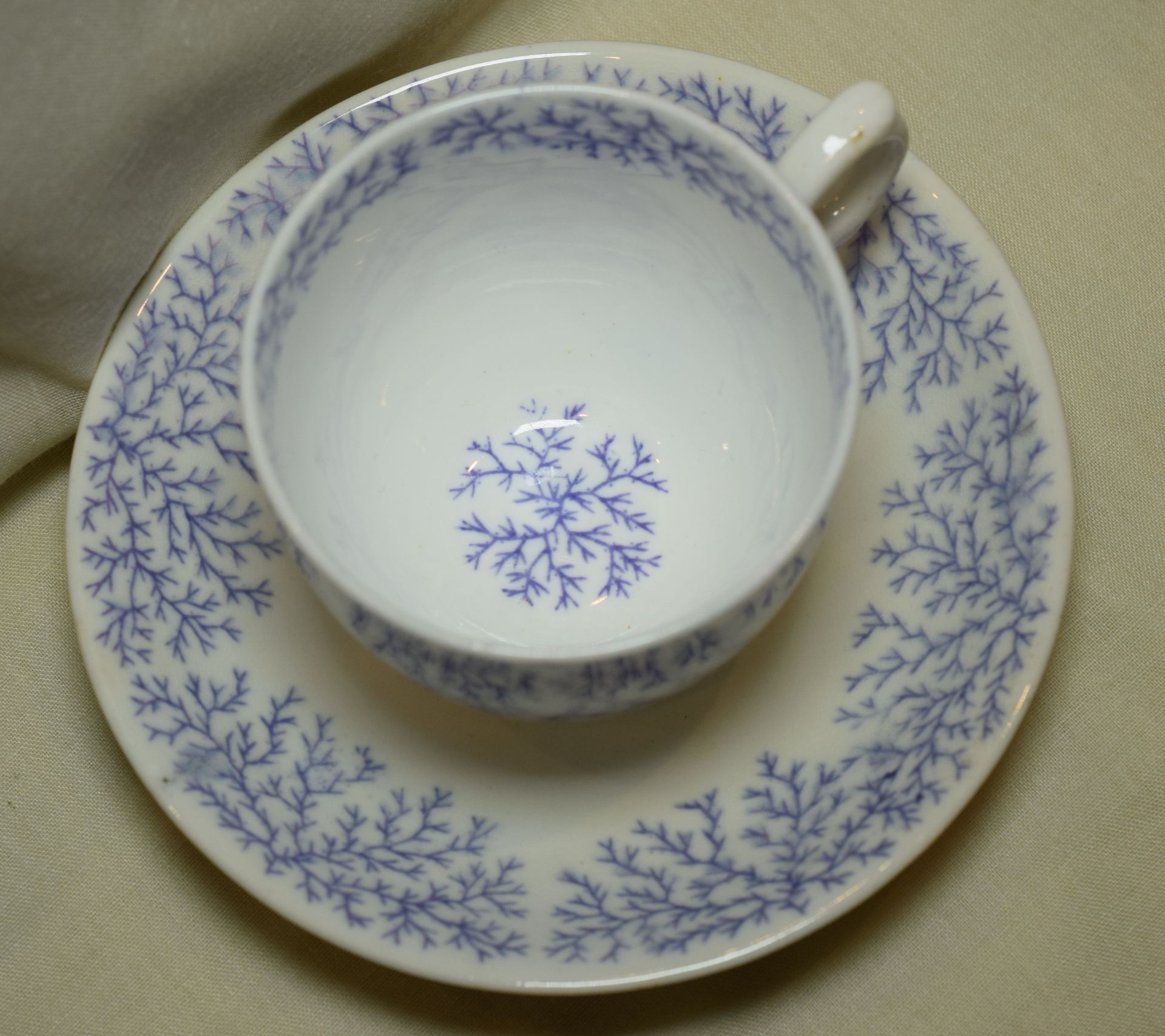 Swansea Blue And White Sprig Design Translucent Cup And Saucer c1850s