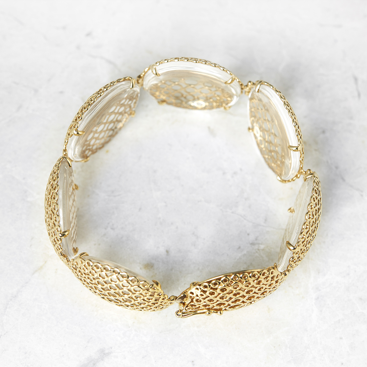 Carla Amorim 18k Yellow Gold Cabochon Clear Crystal Quartz Bracelet - Image 6 of 7