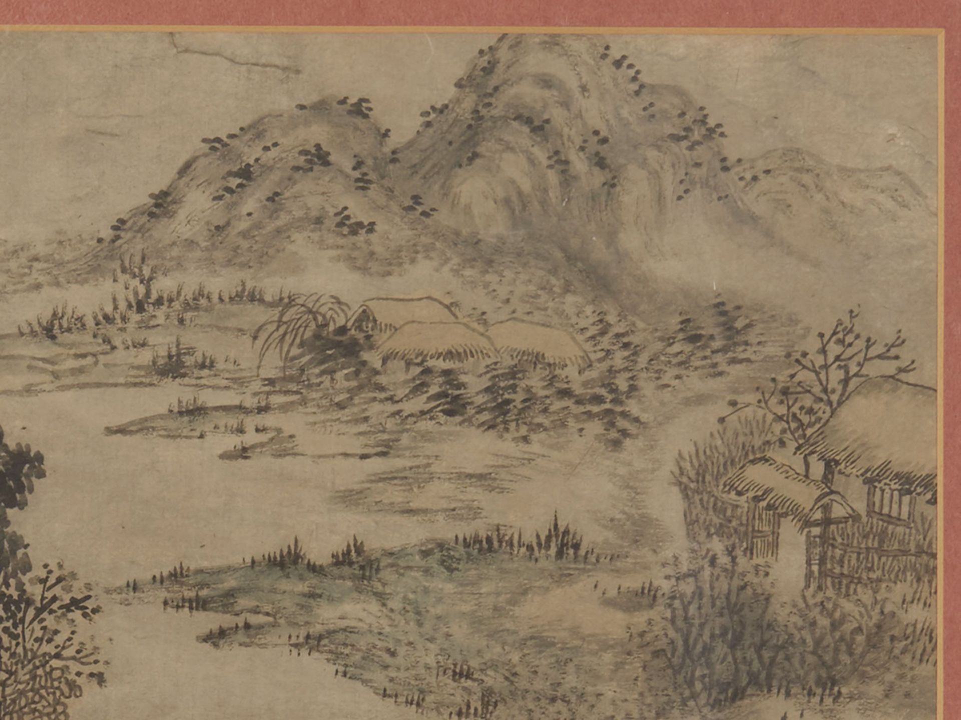 ANTIQUE CHINESE FARMING LANDSCAPE, INK ON PAPER, 19TH C. - Image 3 of 6