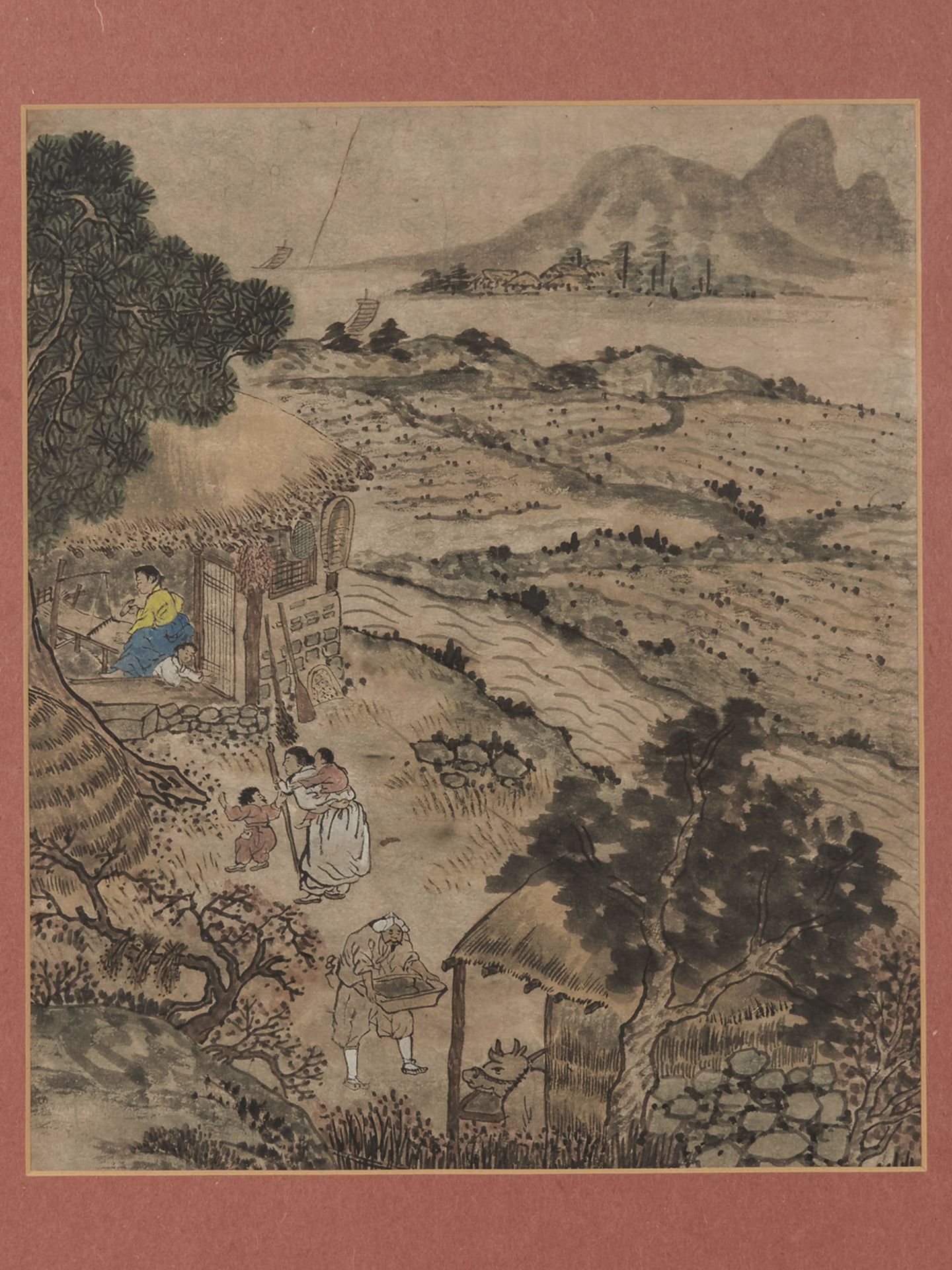 ANTIQUE CHINESE FARMING LANDSCAPE, INK ON PAPER, 19TH C. - Image 2 of 6