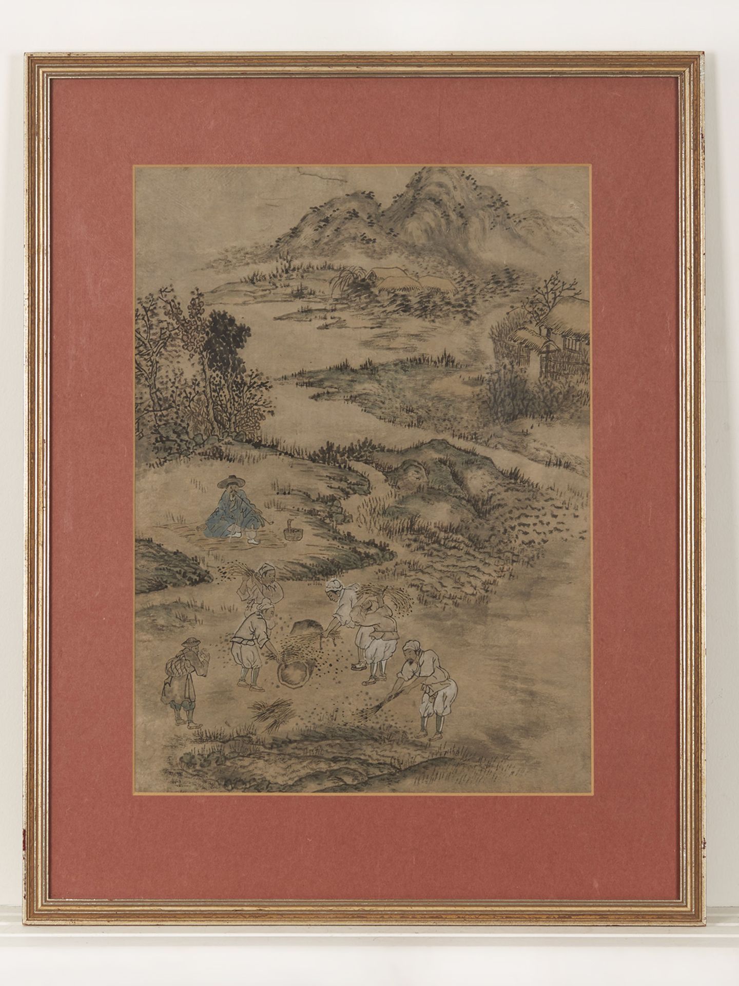 ANTIQUE CHINESE FARMING LANDSCAPE, INK ON PAPER, 19TH C.
