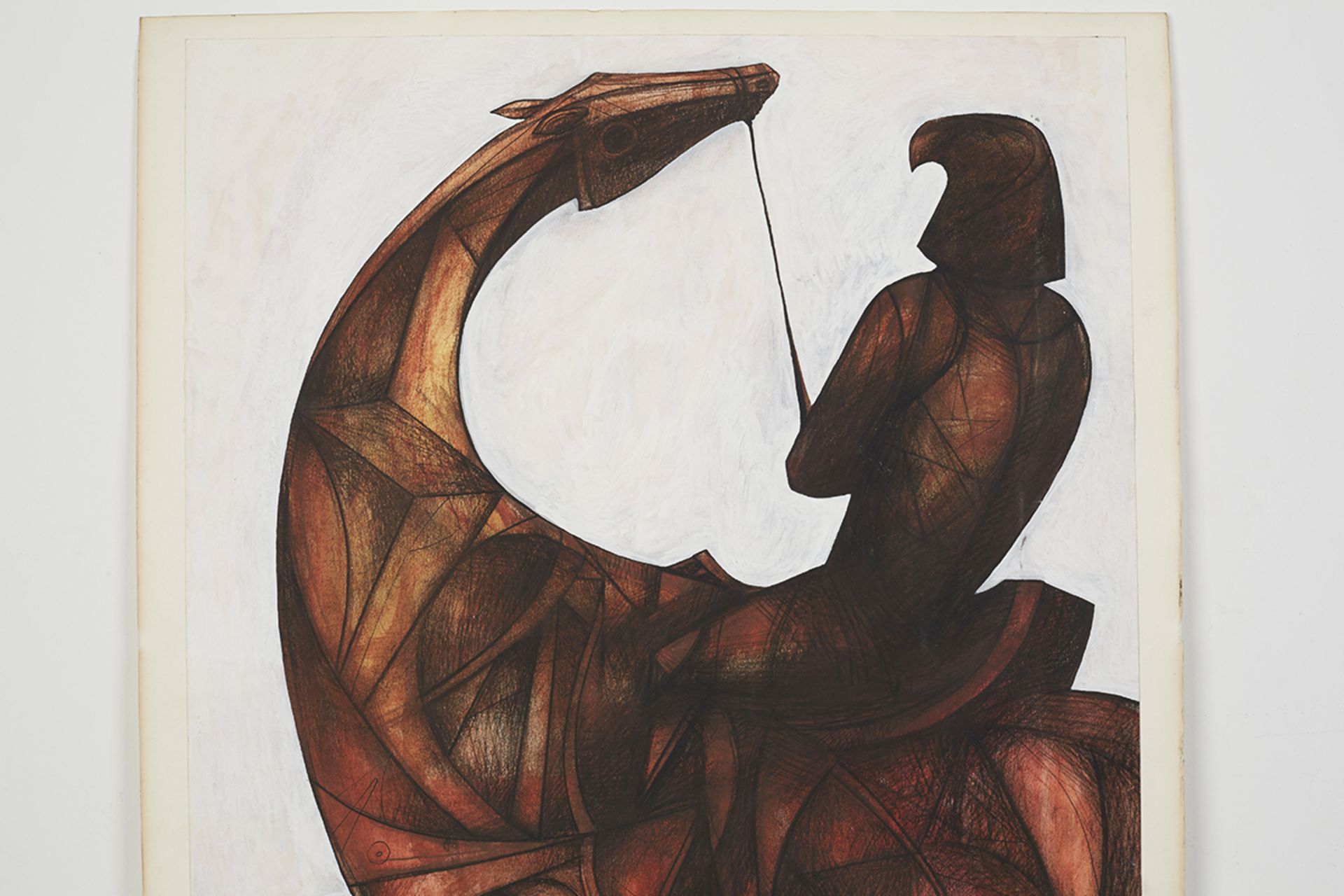 PETER NUTTALL STYLISED HORSE & RIDER WATERCOLOUR 1970 - Image 4 of 6